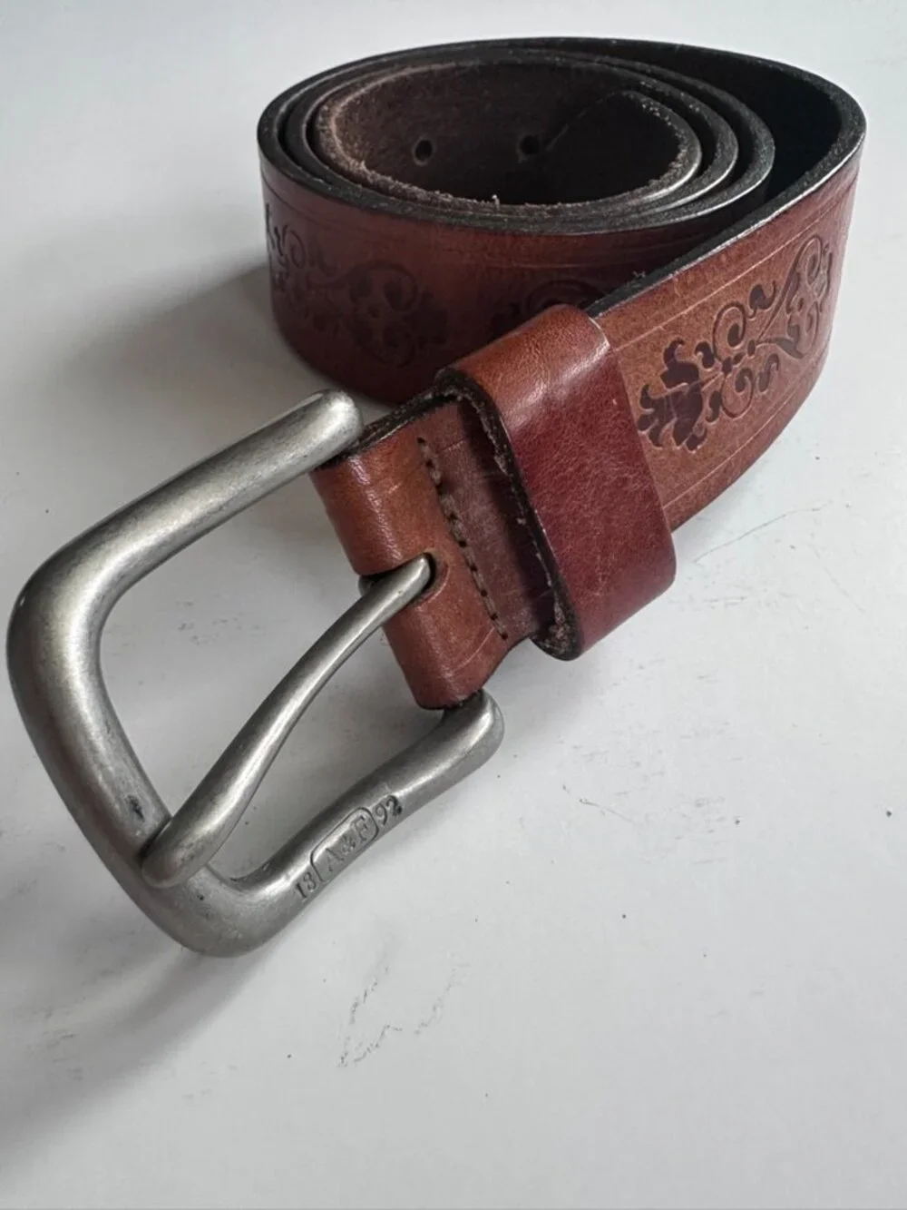 A&F Vintage circa Y2K Leather Belt with Tooling Made in the US - 30